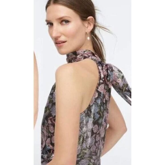 J. Crew Collection Tie-Neck Shimmering Floral Jacquard Top Sz. XS - Picture 2 of 7